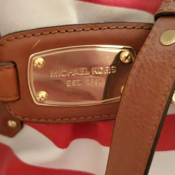 Michael Kors Gansevort canvas Purse Tote Striped red white - Picture 2 of 11
